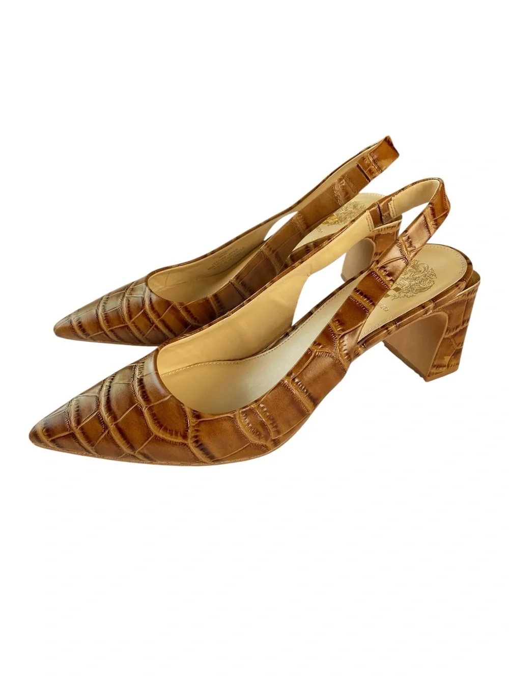 Vince Camuto Hamden Barn Brown Croc Slingback Pumps Size 9 NWOB